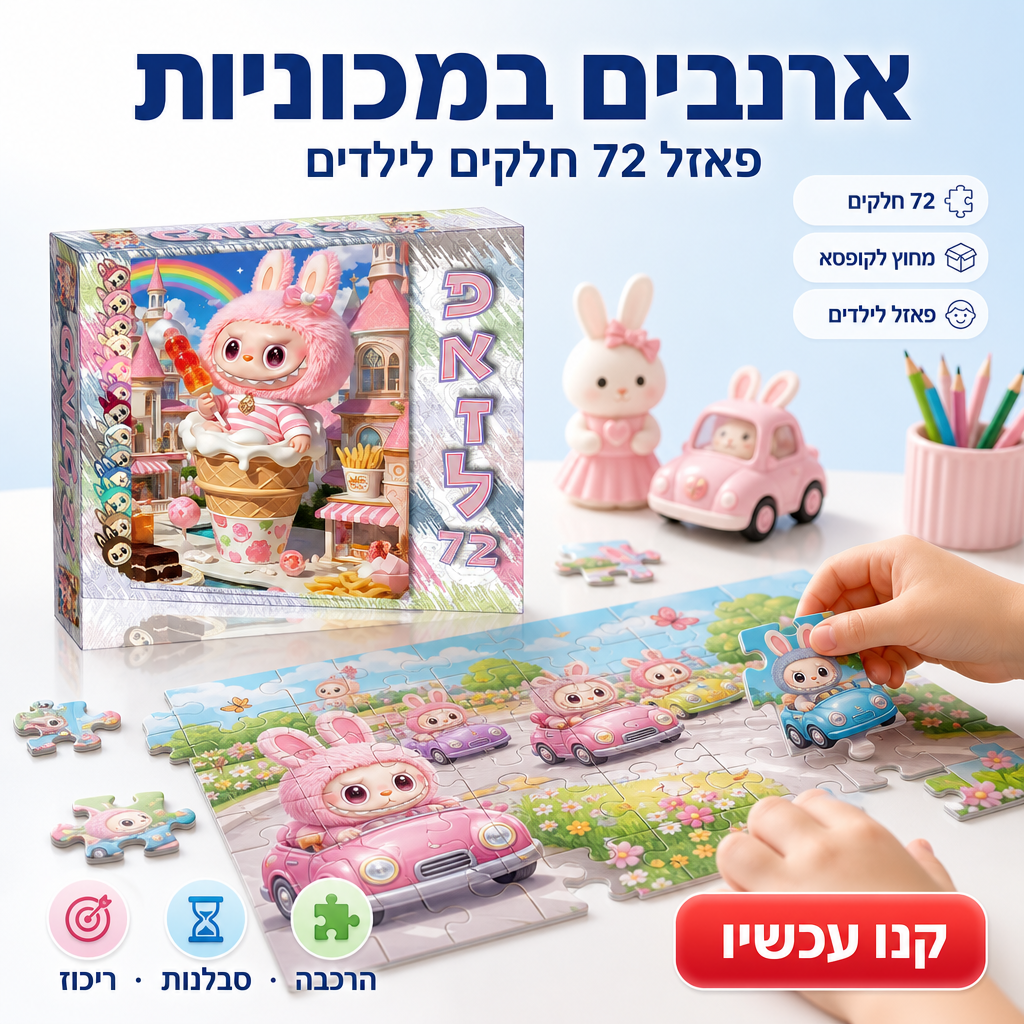 פאזל 72 חלקים - ארנבים במכוניות