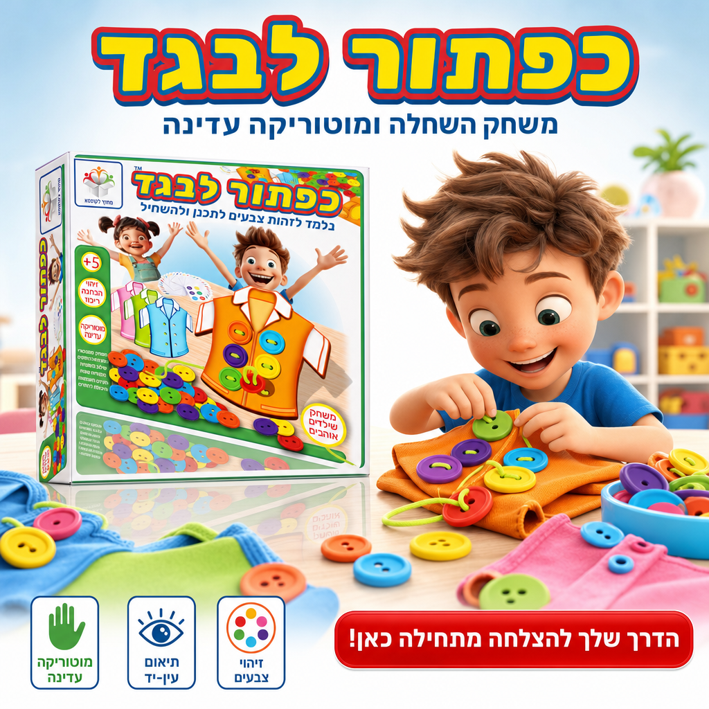 כפתור לבגד - משחק השחלה ומוטוריקה