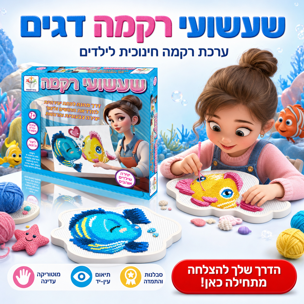 שעשועי רקמה דגים - ערכת רקמה