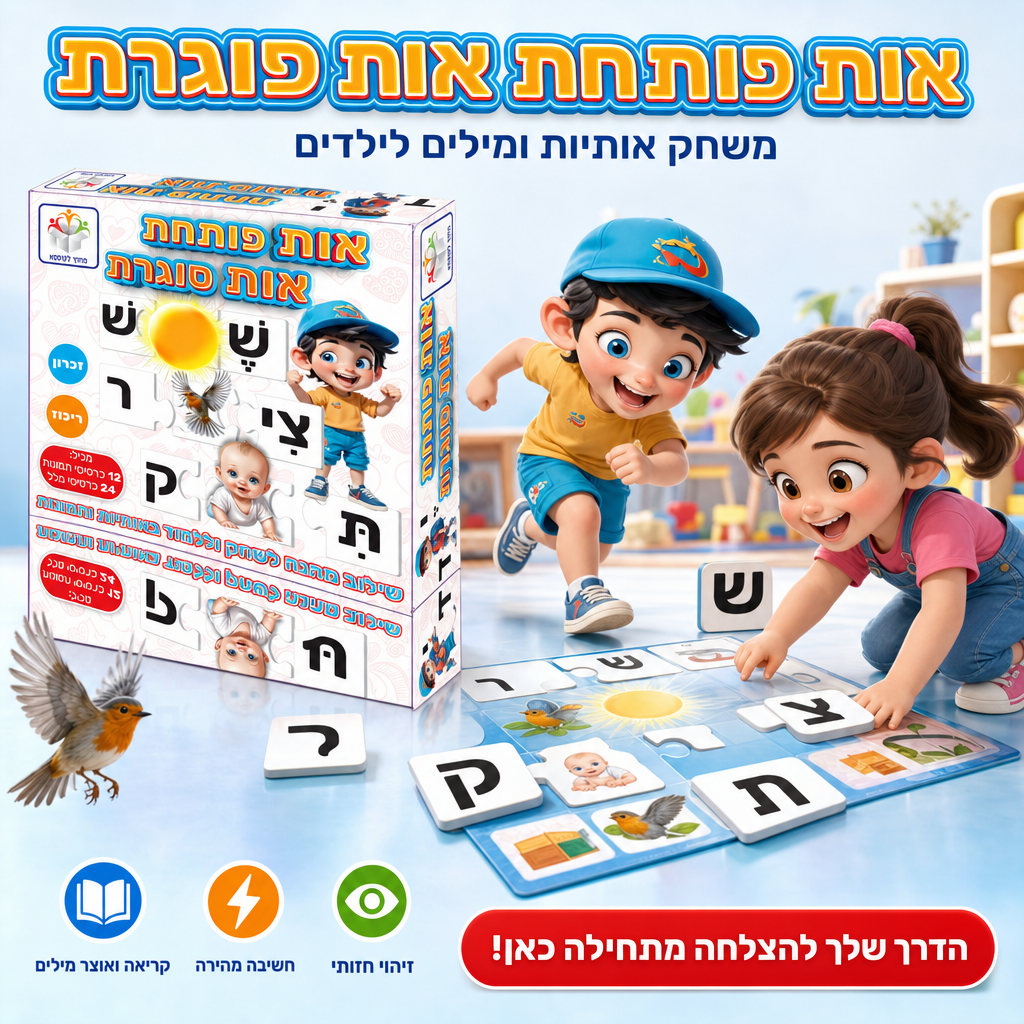אות פותחת אות סוגרת - משחק אותיות ומילים לילדים